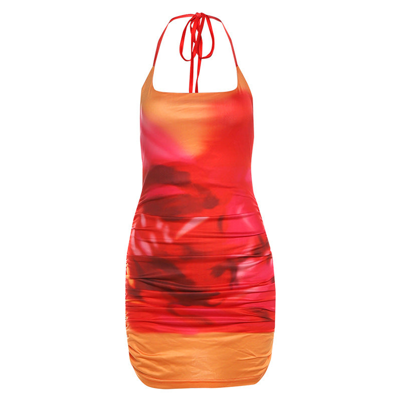 Backless Blood Orange Halterneck Dress