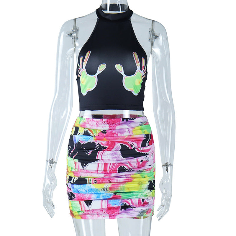 Don't Touch Printed Crop & Skirt Set