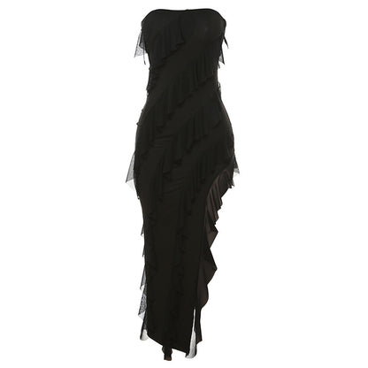 Strapless Tassel Deep Slit Dress