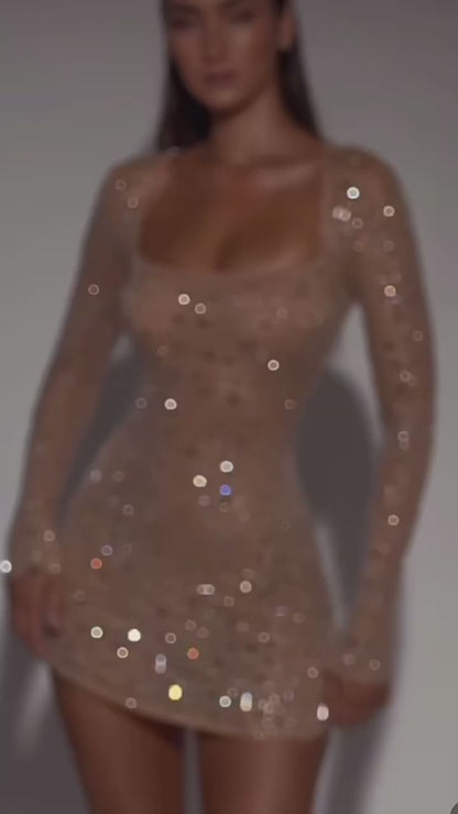 Semi See-Through Sequined Mini Dress